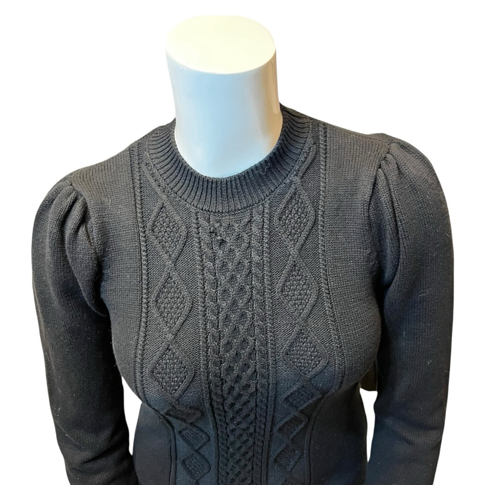 ModCloth Black Cable Knit Long Sleeve Sweater Dress, L